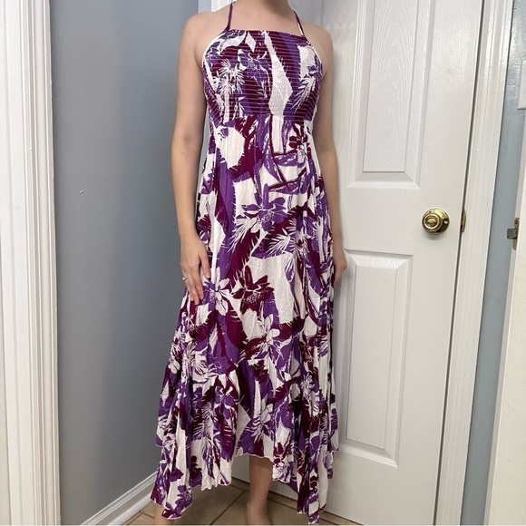 Free People Dress Midi Floral Long Purple White Vacation Summer Boho Size Small - Picture 1 of 7